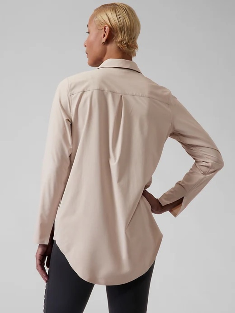 Athleta Urbanite Button Down Top Small Beige Performance Stretch Blouse - Picture 3 of 13